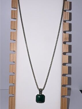 Men’s Stainless Steel Green Malachite Pendant Necklace 24"